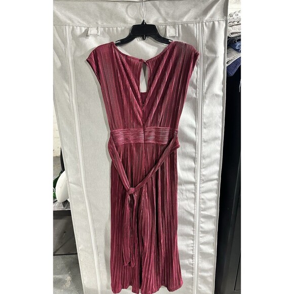 Anthropologie Maeve Sonata Wide Leg Pleated Cropped Jumpsuit sz 2 Ribbed Red‎ - Picture 7 of 10